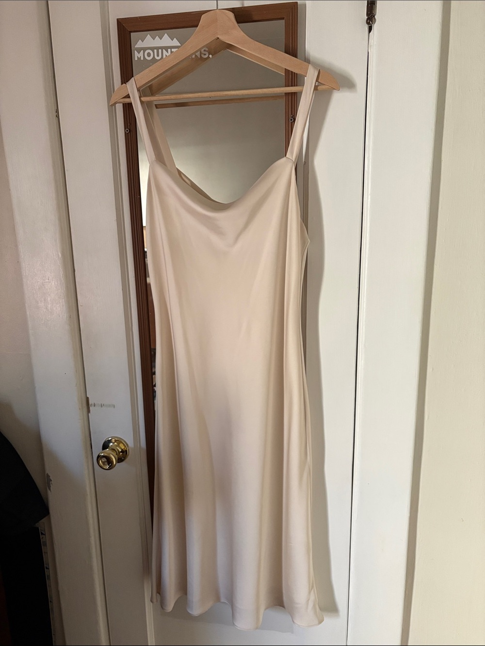 Cream Midi Slip Dress with Cowl Neck